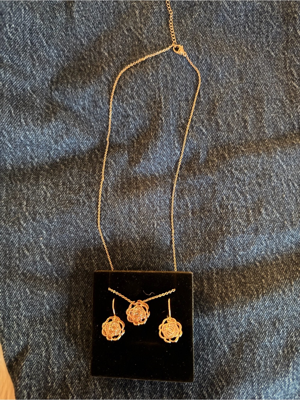 Crystal Line Rose Gold Floral Necklace & Earring Set by Crystal Line - Picture 4 of 5